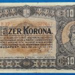 1923.  1.000 Korona F "kis alakú" Magyar Pénzjegynyomda jelöléssel