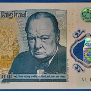 Brit 5 fontos bankjegy hátoldala - Sir Winston Churchill portréja