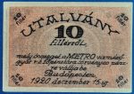 1920.   10 fillér UNC "METRO" vízmérőgyár RT - Image 2