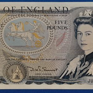 Brit 5 fontos bankjegy előoldala - II. Erzsébet királynő