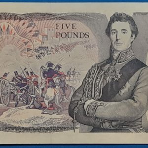 Brit 5 fontos bankjegy hátoldala - Wellington hercege és csatajelenet