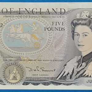 Brit 5 fontos bankjegy előoldala - II. Erzsébet királynő
