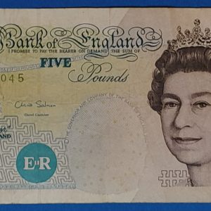 Brit 5 fontos bankjegy előoldala - II. Erzsébet királynő