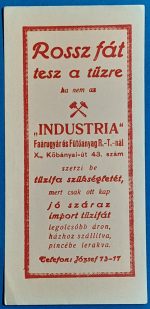 „INDUSTRIA” Faárugyár és Fűtőanyag R.-T. számolócédula GOTTO