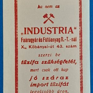 „INDUSTRIA” Faárugyár és Fűtőanyag R.-T. számolócédula GOTTO