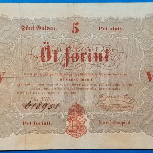 Kossuth-bankó 5 Forint (1848) – Piros nyomatos változat GOTTO