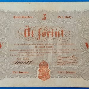 Kossuth-bankó 5 Forint (1848) – Piros nyomatos változat GOTTO