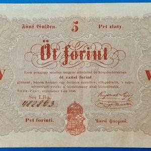 Kossuth-bankó 5 Forint (1848) – Piros nyomatos változat GOTTO