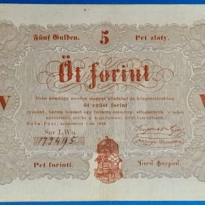 Kossuth-bankó 5 Forint (1848) – Barna nyomatos változat GOTTO