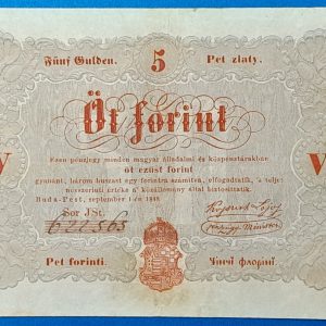 Kossuth-bankó 5 Forint (1848) – Piros nyomatos változat GOTTO