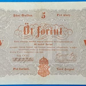 Kossuth-bankó 5 Forint (1848) – Piros nyomatos változat GOTTO