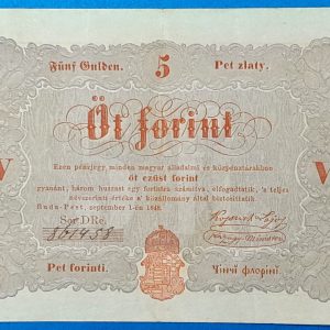 Kossuth-bankó 5 Forint (1848) – Piros nyomatos változat GOTTO
