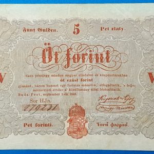 Kossuth-bankó 5 Forint (1848) – Piros nyomatos változat GOTTO