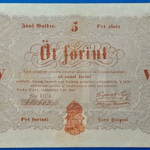 1848-as 5 Forintos Kossuth-bankó (Piros nyomattal) GOTTO NUMIZMATIKA