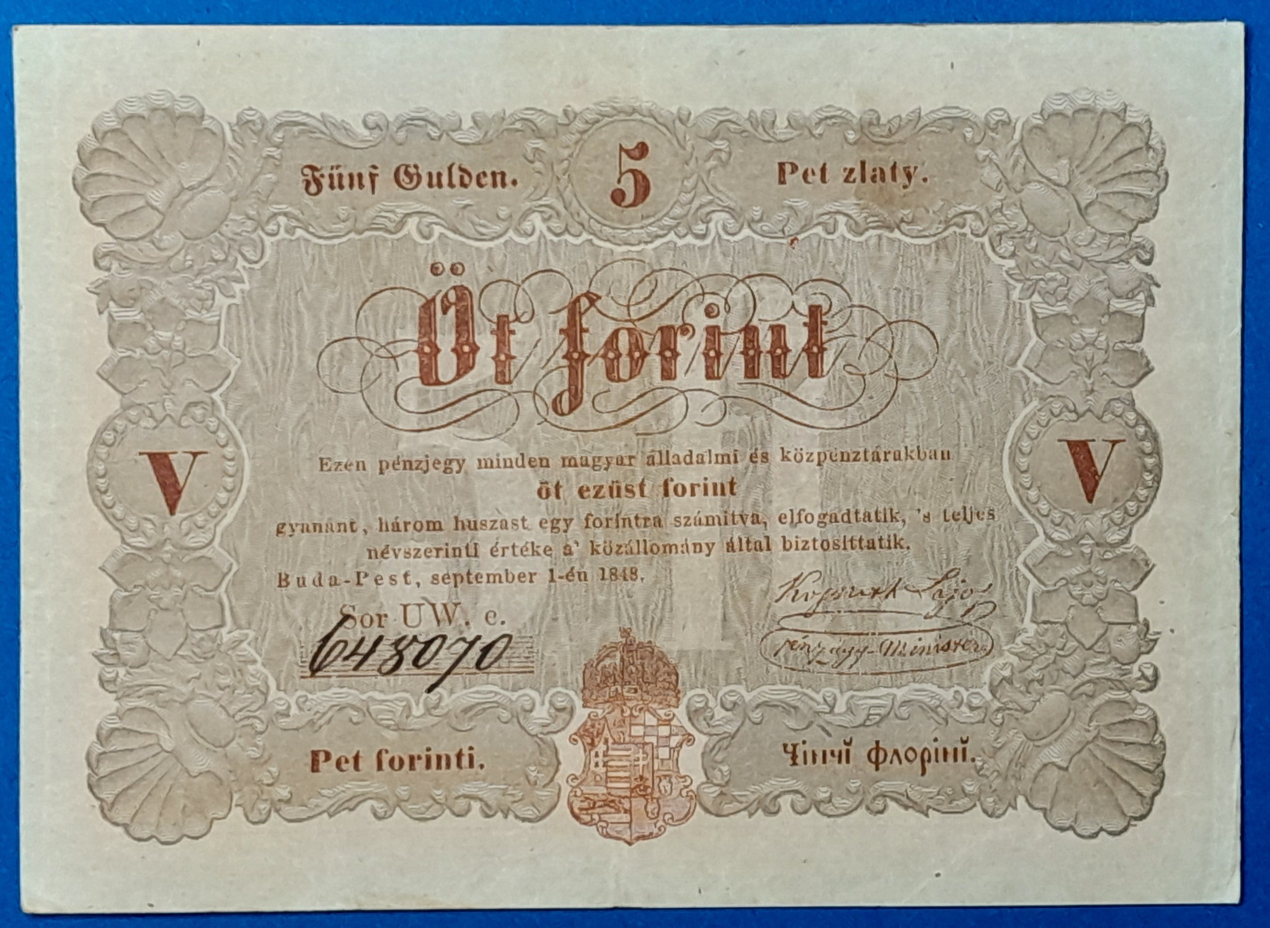 BM1005-1 5 Forint 1848 – A legendás piros Kossuth-bankó GOTTO NUMIZMATIKA