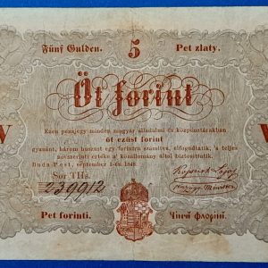 Kossuth-bankó 5 Forint (1848) – Piros nyomattal GOTTO