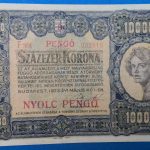1923. 100.000 Korona VF, Orell-Füssli Pénzjegynyomda, "Nyolc pengő" felülbélyegzéssel,