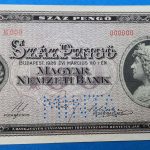 1926. 100 Pengő AUNC "MINTA" perforációval, 0-sor és sorozatszámmal