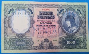 1927-es 1000 pengős minta bankjegy eladó