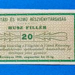 1920.   20 fillér  UNC  Világítási és Vízmű Rt