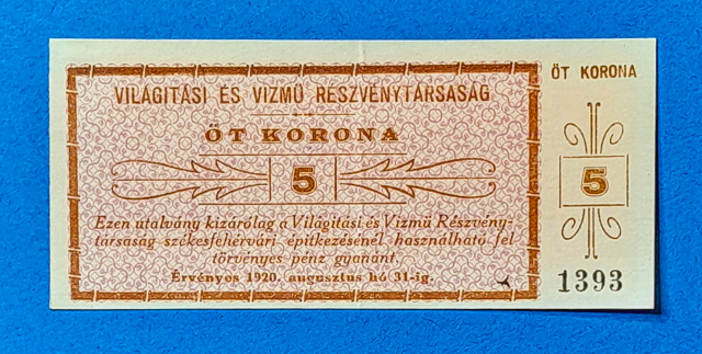 B0084-1 1920. 5 Korona EF Világítási és Vízmű Rt - Image 1
