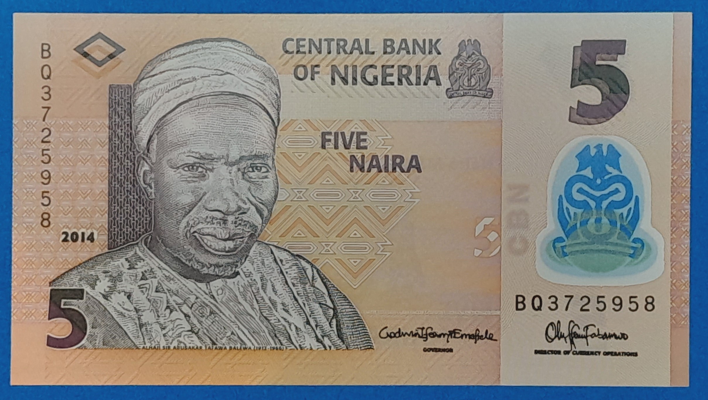 B0300-1 2014. 5 Naira UNC Polymer - Image 1