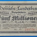 1923. 5.000.000 Mark VF szükségpénz Darmstadt VF