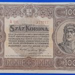 100 Korona "nagyalakú" Orell Füssli nyomdás felirat 1920 VF