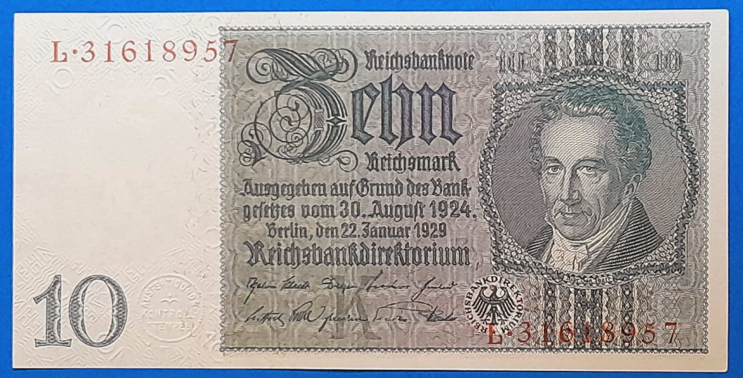 B07891- 1929. 10 Reichsmark AUNC- - Image 1