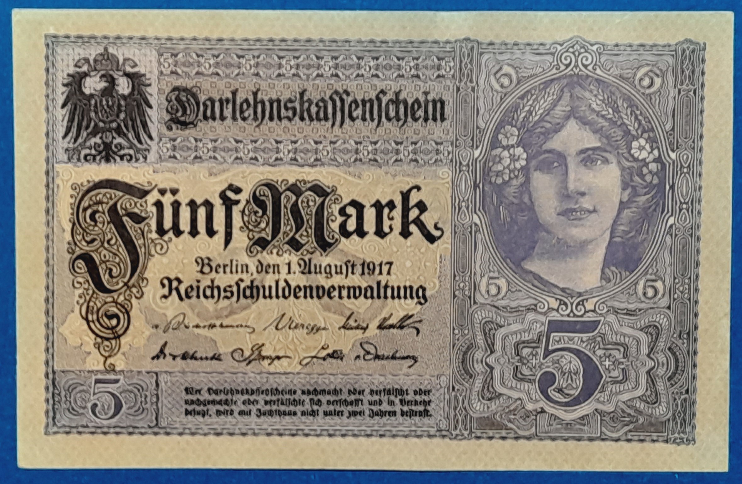 B1353-1 1917. 5 Mark AUNC - Image 1