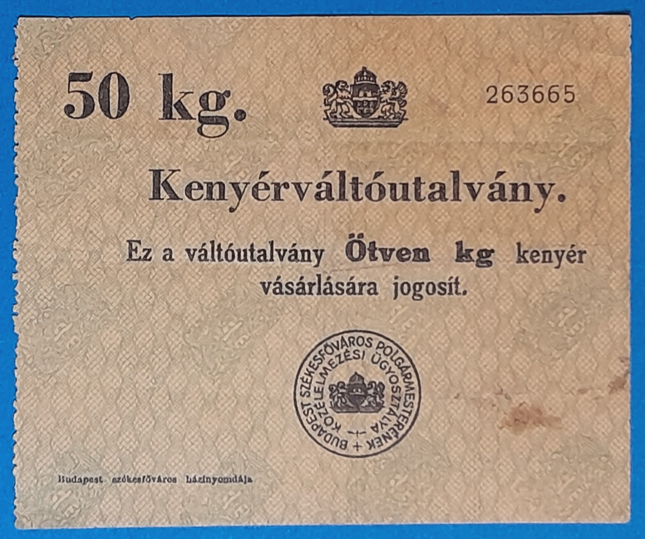 BM0073-1 1940-1950. 50 kg Kenyérváltóutalvány F - Image 1