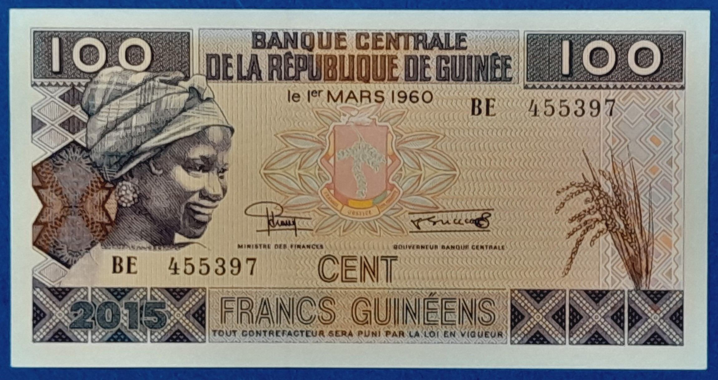 BM0087-1 2015. 100 Francs UNC - Image 1