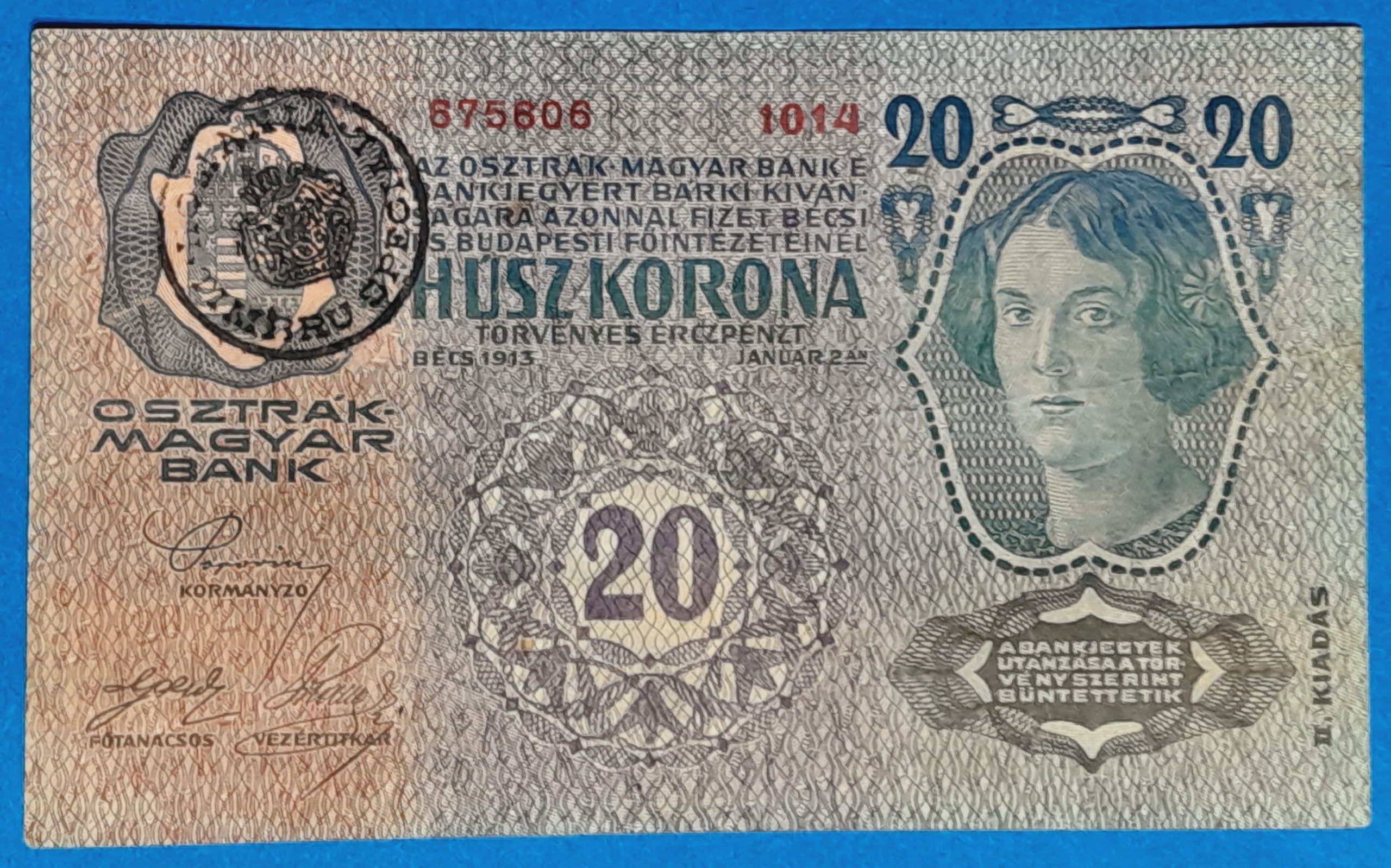BM0149-1 1913. 20 Korona F II. Kiadás "Román felülbélyegzéssel" - Image 1