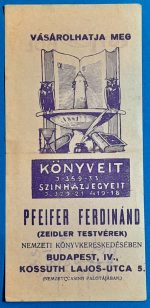 Pfeifer Ferdinánd Nemzeti Könyvkereskedés számolócédula GOTTO