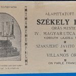 Székely Béla Órás-Mester számolócédula, Budapest GOTTO NUMIZMATIKA