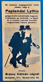 Paptamási Lythia gyógyvíz számolócédula (1900-as évek eleje) GOTTO