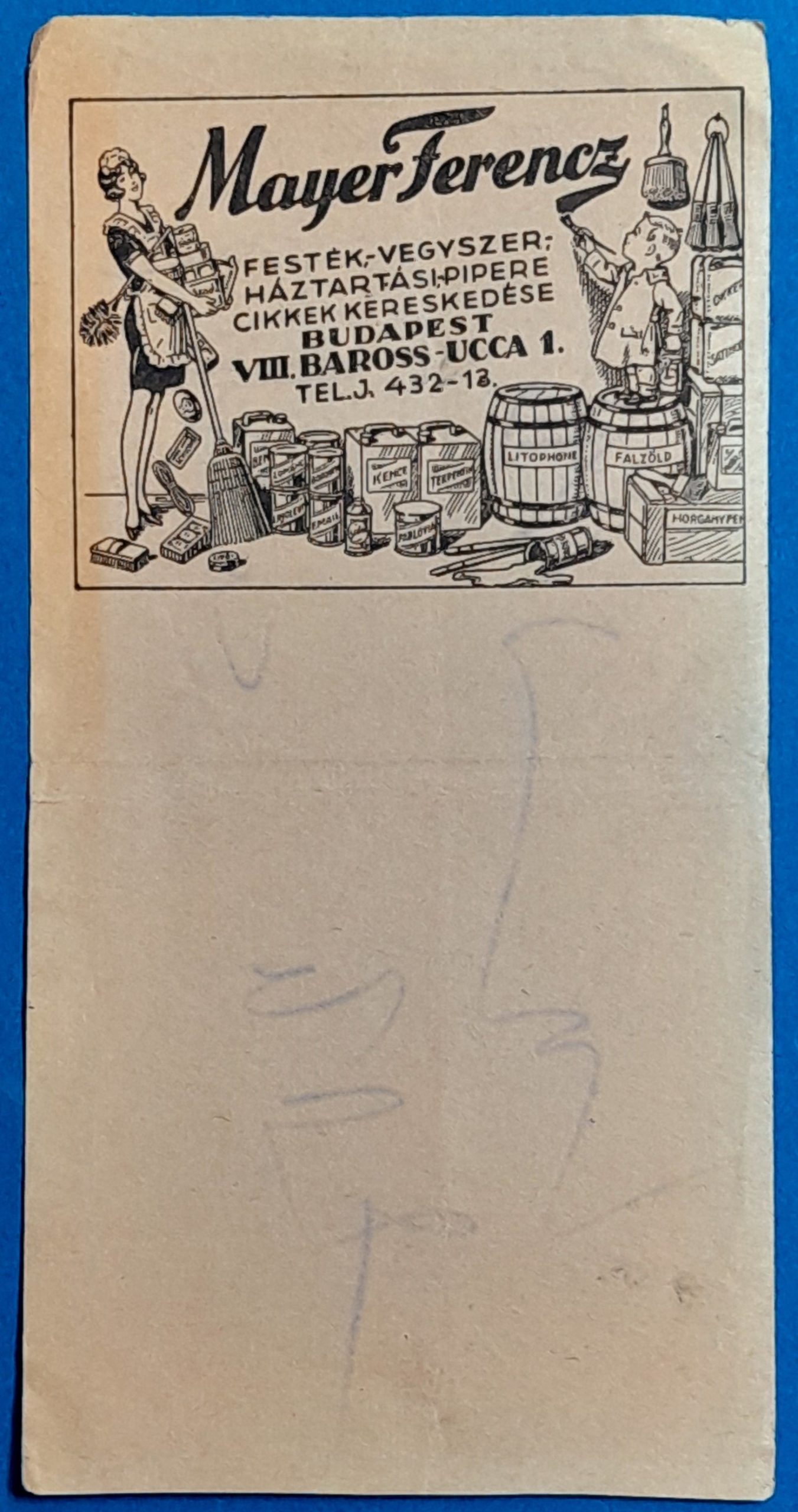 BM0792-1 Mayer Ferencz festék- és háztartási cikkek hirdetése, Budapest GOTTO