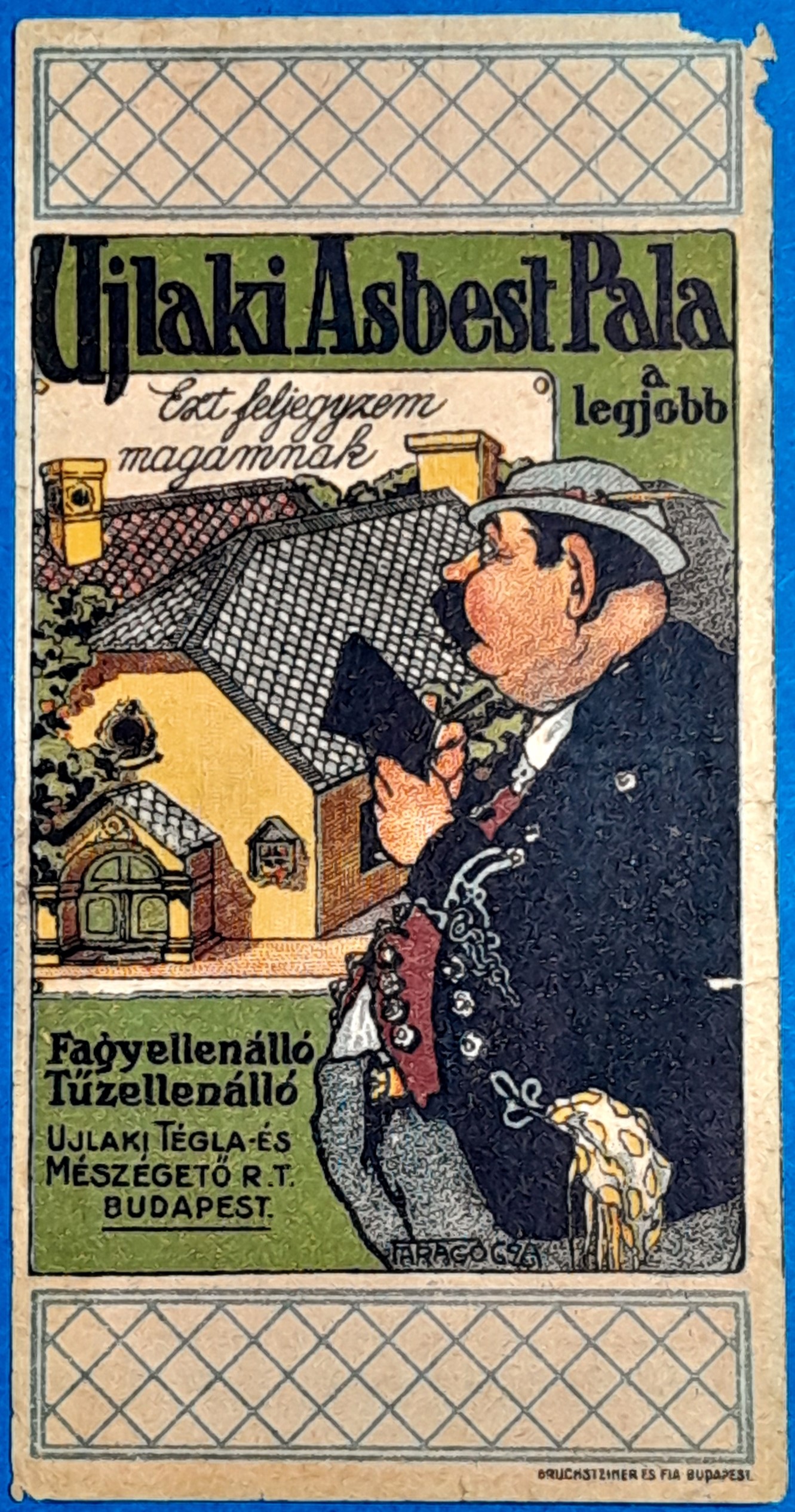 BM0833-1 "Újlaki Asbest Pala": Ritka Faragó Géza számolócédula (1910) GOTTO