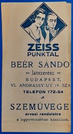 "Beér Sándor látszerész" számolócédulája – Zeiss lencsék GOTTO