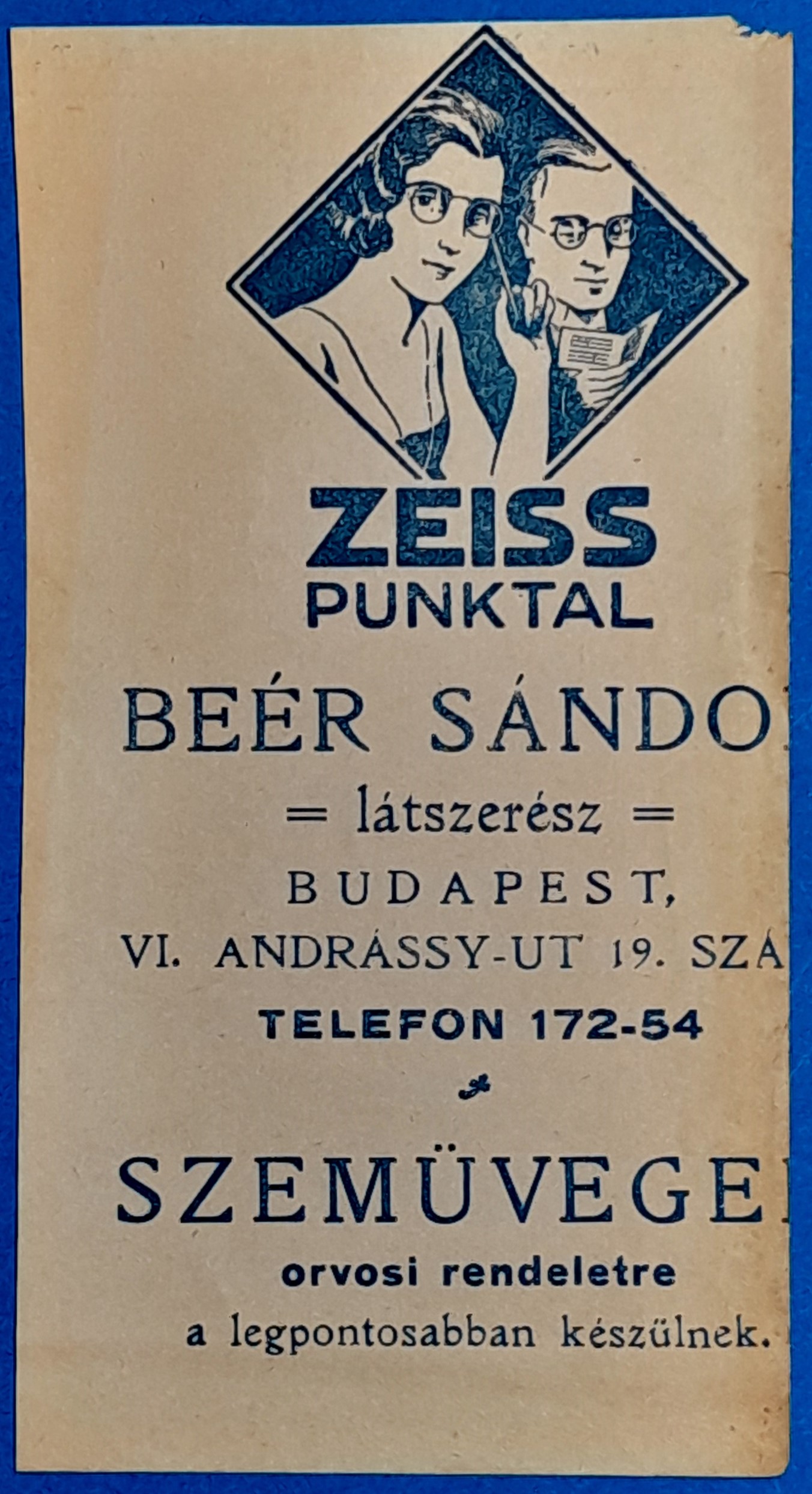 BM0848-1 "Beér Sándor látszerész" számolócédulája – Zeiss lencsék GOTTO
