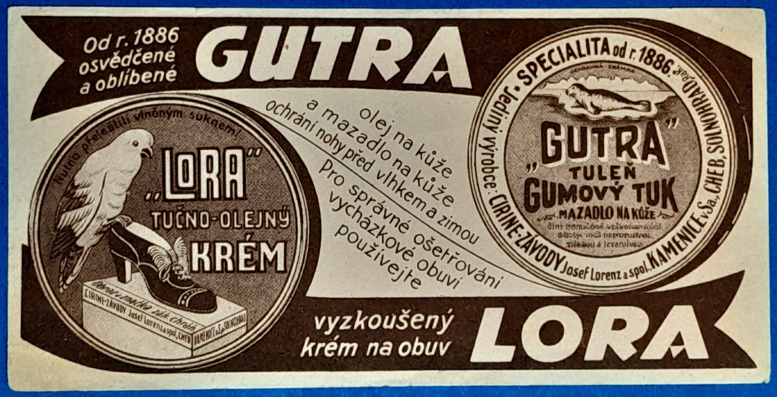 BM0853-1 "Gutra" és "Lora" retro cipőápoló számolócédula - Csehszlovákia GOTTO