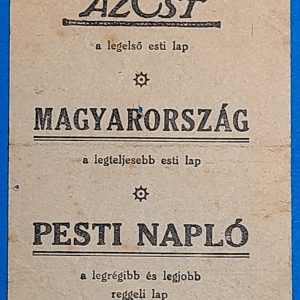 "Az Est"-lapok reklám számolócédulája GOTTO NUMIZMATIKA