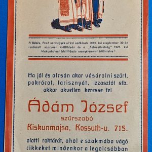 Ádám József kiskunmajsai szűrszabó számolócédulája (1925) GOTTO