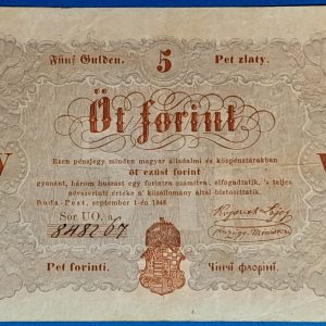 5 Forint 1848, Buda-Pest – Barna nyomat (Kossuth-bankó) GOTTO