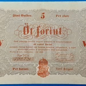 Kossuth-bankó 5 Forint (1848) – Piros nyomatos változat GOTTO