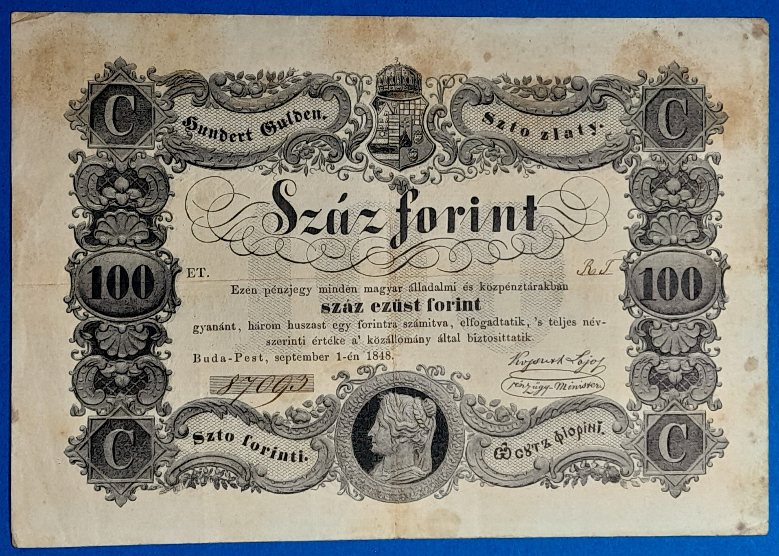 BM1219-1 Eredeti 1848-as 100 forintos bankjegy (Kossuth-bankó) GOTTO