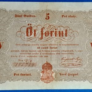 Kossuth 5 Forint 1848. szeptember 1. – Ritka magyar papírpénz GOTTO