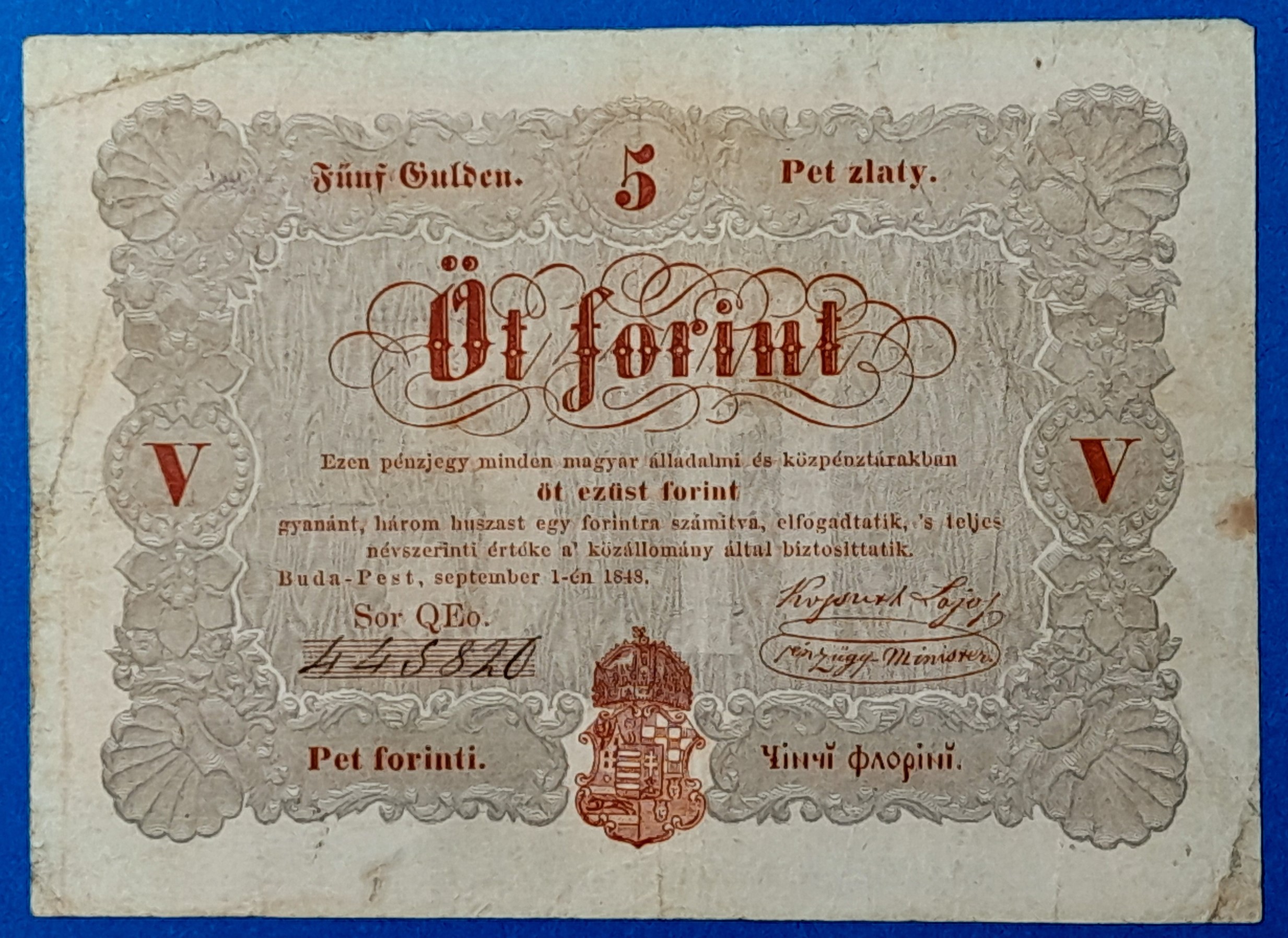 BM1240-1 5 Forint 1848 – A legendás piros Kossuth-bankó GOTTO NUMIZMATIKA