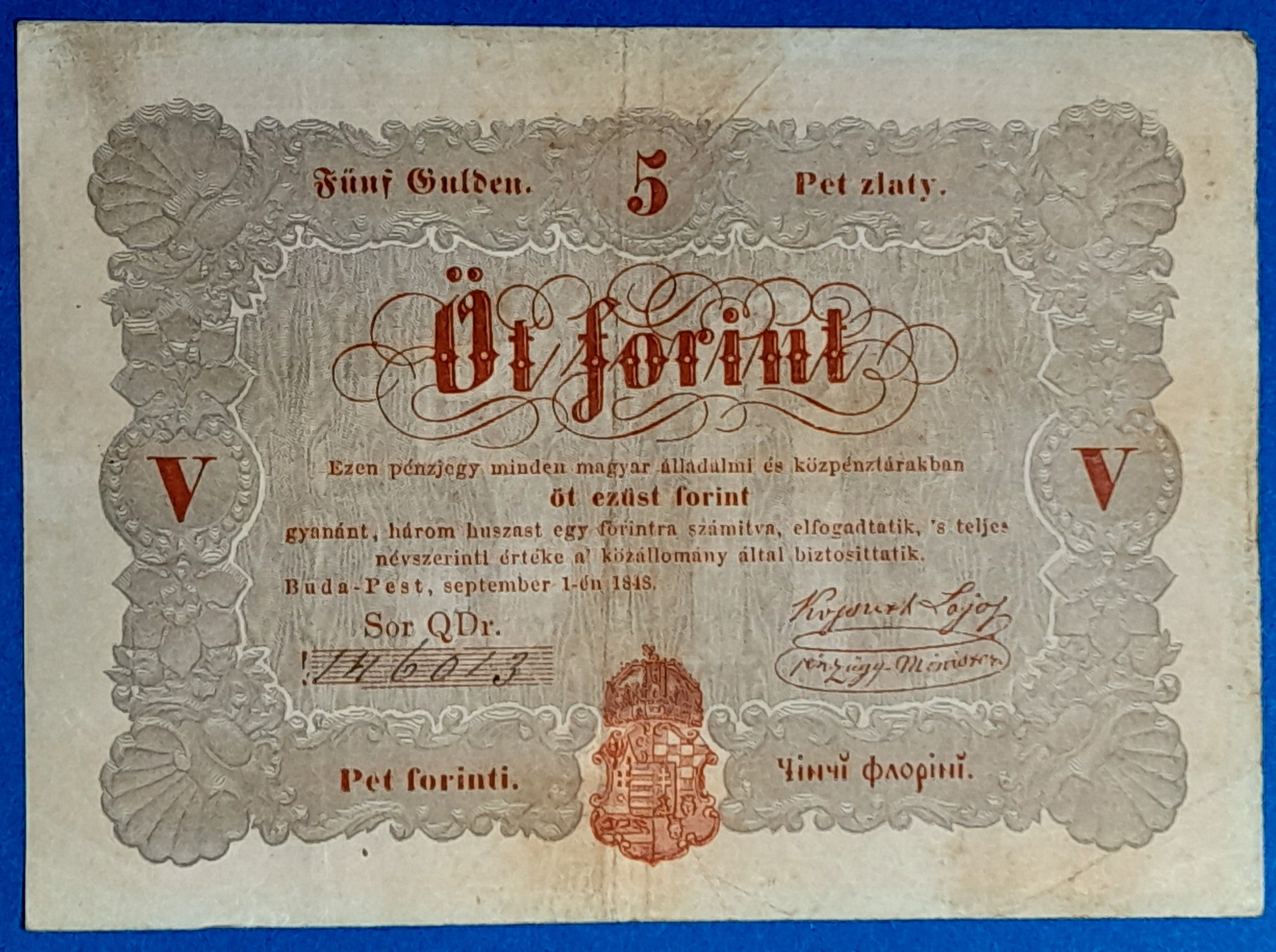 BM1277-1 Kossuth 5 Forint 1848. szeptember 1. – Ritka magyar papírpénz GOTTO