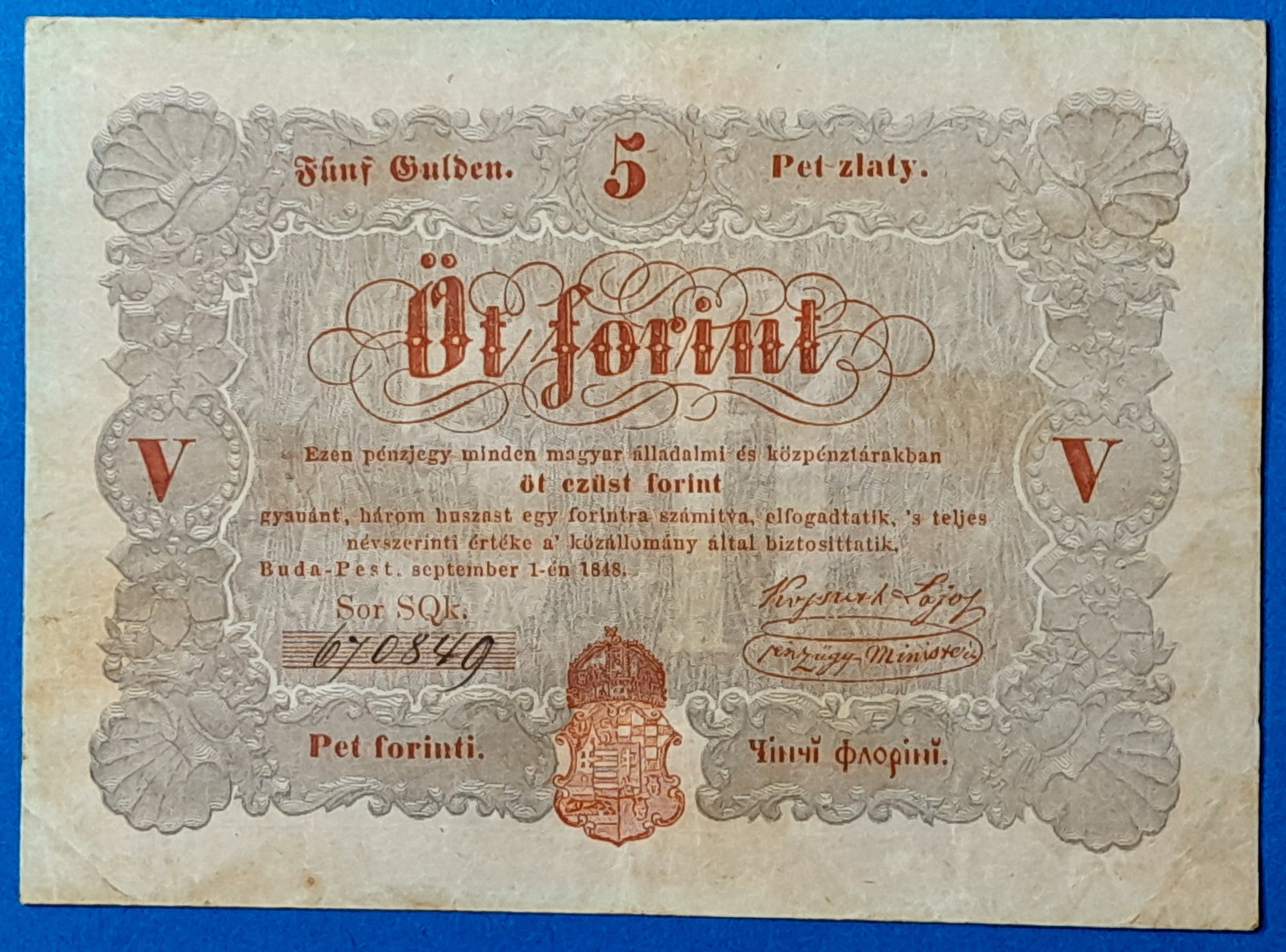 BM1279-1 Kossuth 5 Forint 1848. szeptember 1. – Ritka magyar papírpénz GOTTO